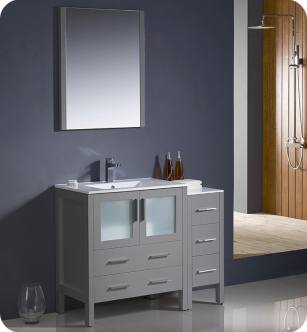 Fresca FVN62-3012GR-UNS Torino 42" Grey Modern Bathroom Vanity with Side Cabinet and Integrated Sink