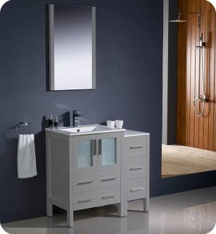 Fresca FVN62-2412GR-UNS Torino 36" Grey Modern Bathroom Vanity with Side Cabinet and Integrated Sinks