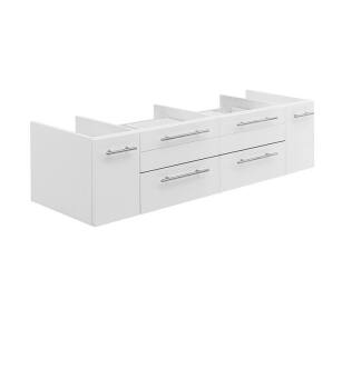 Fresca FCB6160WH-VSL-D Lucera 60" White Wall Hung Double Vessel Sink Modern Bathroom Cabinet