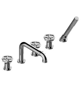 Graff G-11351-C18B-PC Vintage 5 1/2" Widespread/Deck Mounted Roman Tub Faucet with C18B Cross Handle and Handshower in Chrome