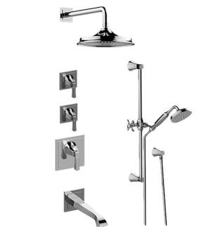 Graff GR3.M12ST-LM47E0-PC Finezza DUE M-Series Thermostatic Tub and Shower Faucet with Three Lever Handle and Handshower in Chrome