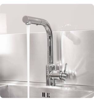 Graff G-4630-LM41K-PN M.E. 25 9 7/8" Single Handle Deck Mounted Slim Arched Pull-Out Kitchen Faucet in Polished Nickel