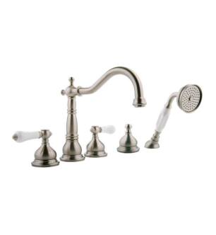 Graff G-2551C-LC1-SN Canterbury 7 7/8" Double Handle Widespread/Deck Mounted Roman Tub Faucet with Porcelain Hand Shower and Diverter in Satin Nickel