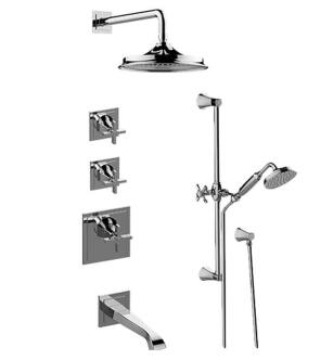 Graff GR3.M12ST-C15E0-PC-T Finezza DUE M-Series Thermostatic Tub and Shower Faucet with Three Cross Handle and Handshower in Chrome - Trim Only