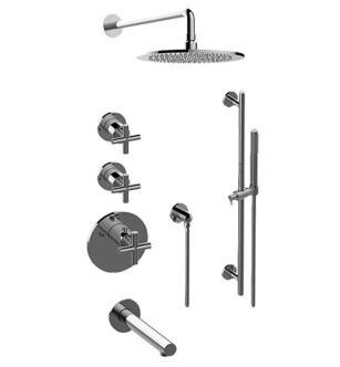 Graff GL3.J12ST-C17E0-PC-T M.E./M.E. 25 M-Series Thermostatic Tub and Shower Faucet with Cross Handle and Handshower in Chrome - Trim Only