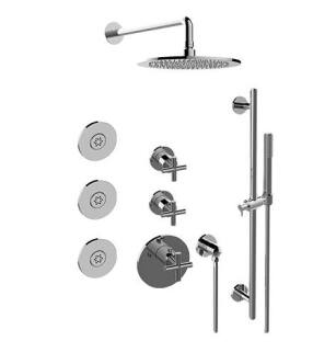 Graff GL3.112SH-C17E0-PC-T Terra M-Series Wall Mount Full Thermostatic Shower System with Cross Handle in Chrome - Trim Only