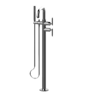 Graff G-11454-LM57B-PC-T Harley 41 1/4" Floor Mounted Tub Filler with Double LM57B Lever Handle and Handshower in Chrome - Trim Only