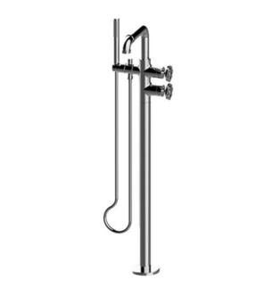 Graff G-11354-C18B-PC-T Vintage 40" Floor Mounted Tub Filler with Double C18B Round Handle and Handshower in Chrome - Trim Only