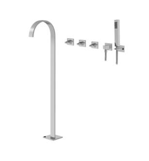 Graff G-1853-C14U-PC Sade 41 1/8" Floor Mounted Tub Filler with Wall Mount Handshower and Diverter in Chrome