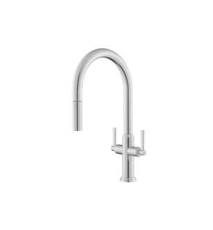 Flusso K.1800GW Velox Dual Spray Stainless Steel Two Handle Kitchen Faucet With Pull Out in Gloss White
