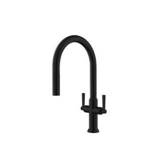 Flusso K.1800GB Velox Dual Spray Stainless Steel Two Handle Kitchen Faucet With Pull Out in Gloss Black