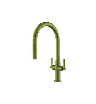 Flusso K.1800IG Velox Dual Spray Stainless Steel Two Handle Kitchen Faucet With Pull Out in Flusso Green