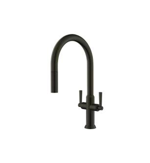 Flusso K.1800DGR Velox Dual Spray Stainless Steel Two Handle Kitchen Faucet With Pull Out in Dark Green