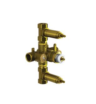 Flusso TVH.4401 3/4" Thermostatic Valve With 2 Outputs in Rough Brass