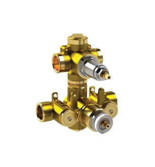 Flusso TVH.4420F 3/4" Thermostatic Valve With 2 Outputs in Rough Brass