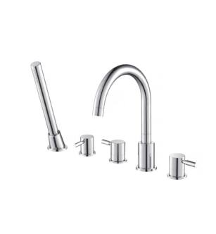 Flusso 100.2420CP Five Hole Deck Mounted Roman Tub Faucet With Hand Shower in Chrome