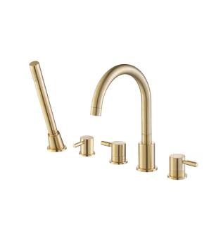 Isenberg 100.2420SB Five Hole Deck Mounted Roman Tub Faucet With Hand Shower in Satin Brass PVD