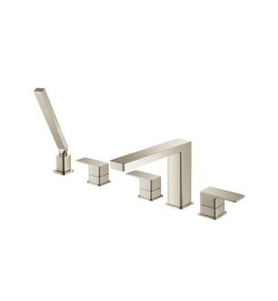 Flusso 196.2420BN Five Hole Deck Mounted Roman Tub Faucet With Hand Shower in Brushed Nickel PVD
