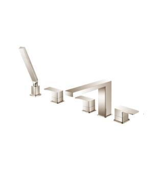 Flusso 196.2420PN Five Hole Deck Mounted Roman Tub Faucet With Hand Shower in Polished Nickel PVD