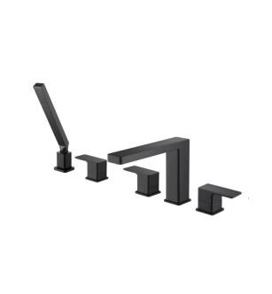 Flusso 196.2420MB Five Hole Deck Mounted Roman Tub Faucet With Hand Shower in Matte Black