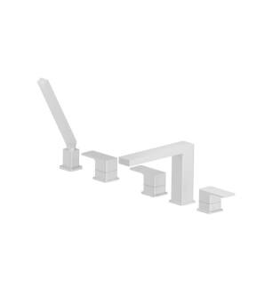 Flusso 196.2420GW Five Hole Deck Mounted Roman Tub Faucet With Hand Shower in Gloss White