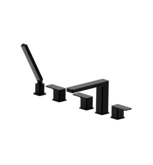 Flusso 196.2420GB Five Hole Deck Mounted Roman Tub Faucet With Hand Shower in Gloss Black
