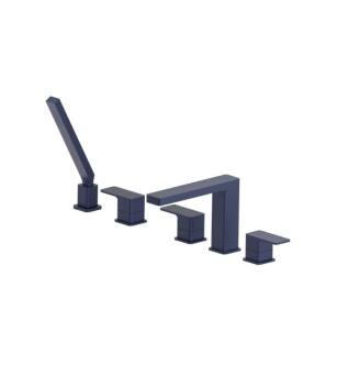Flusso 196.2420NB Five Hole Deck Mounted Roman Tub Faucet With Hand Shower in Navy Blue