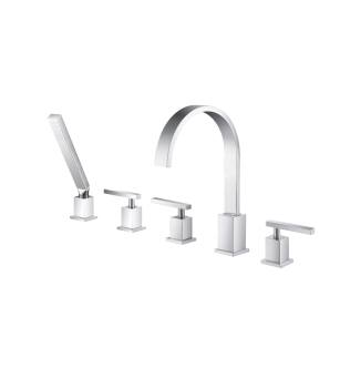 Iseneberg 150.2420CP Five Hole Deck Mounted Roman Tub Faucet With Hand Shower in Chrome