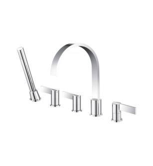 Flusso 145.2420CP Five Hole Deck Mounted Roman Tub Faucet With Hand Shower in Chrome