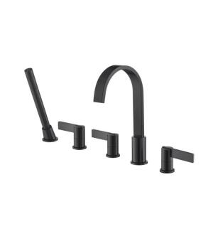 Flusso 145.2420MB Five Hole Deck Mounted Roman Tub Faucet With Hand Shower in Matte Black