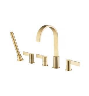 Isenberg 145.2420SB Five Hole Deck Mounted Roman Tub Faucet With Hand Shower in Satin Brass PVD