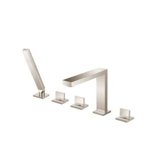 Flusso 160.2420PN Five Hole Deck Mounted Roman Tub Faucet With Hand Shower in Polished Nickel PVD