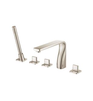 Flusso 260.2420PN Five Hole Deck Mounted Roman Tub Faucet With Hand Shower in Polished Nickel PVD