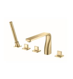 Flusso 260.2420SB Five Hole Deck Mounted Roman Tub Faucet With Hand Shower in Satin Brass PVD