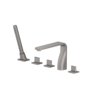 Flusso 260.2420SG Five Hole Deck Mounted Roman Tub Faucet With Hand Shower in Steel Gray
