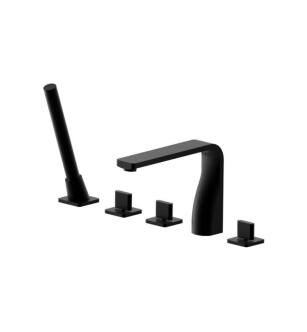 Flusso 260.2420GB Five Hole Deck Mounted Roman Tub Faucet With Hand Shower in Gloss Black