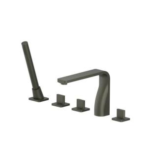 Flusso 260.2420DGR Five Hole Deck Mounted Roman Tub Faucet With Hand Shower in Dark Green