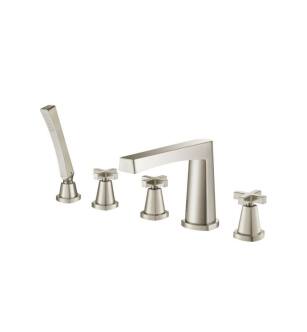 Flusso 240.2420BN Five Hole Deck Mounted Roman Tub Faucet With Hand Shower in Brushed Nickel PVD