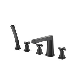 Flusso 240.2420MB Five Hole Deck Mounted Roman Tub Faucet With Hand Shower in Matte Black