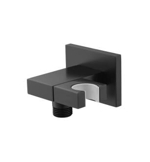 Flusso HS8004MB Wall Elbow With Holder Combo With Adjustable Angle in Matte Black