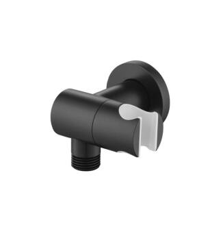 Flusso HS8027MB Wall Elbow With Holder Combo With Adjustable Angle in Matte Black