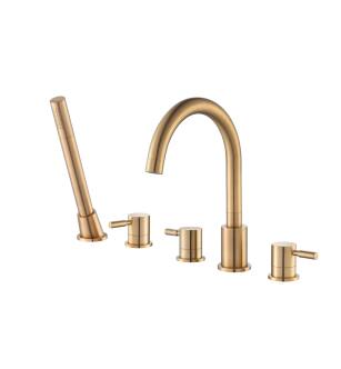 Flusso 100.2420BB Serie 100 Five Hole Deck Mounted Roman Tub Faucet With Hand Shower in Brushed Bronze PVD