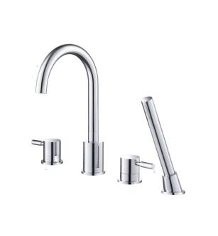 Flusso 100.2400CP 4 Hole Deck Mounted Roman Tub Faucet With Hand Shower in Chrome