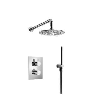 Flusso 100.7050CP Shower Kit - 8″ Shower Head & Hand Shower Kit - Thermostatic Valve & Trim in Chrome