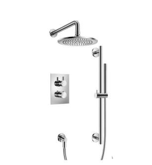 Flusso 100.7100CP Shower Kit - 8″ Shower Head & Hand Shower Kit With Slide Bar - Thermostatic Valve & Trim in Chrome