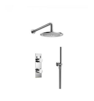 Flusso 100.7250CP Shower Kit - 8″ Shower Head & Hand Shower Kit - Thermostatic Valve & Trim in Chrome