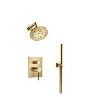 Flusso 100.3250SB Shower Kit - 6″ Shower Head & Hand Held- Pressure Balance Valve & Trim in Satin Brass PVD