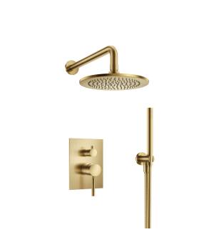Flusso 100.3300SB Shower Kit - 8″ Shower Head & Hand Held- Pressure Balance Valve & Trim in Satin Brass PVD