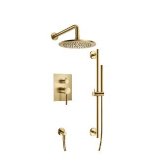 Flusso 100.3350SB Shower Kit - 8″ Shower Head & Hand Shower Kit With Slide Bar - Pressure Balance Valve & Trim in Satin Brass PVD