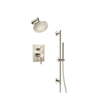Flusso 100.3400BN Shower Kit - 6″ Shower Head & Hand Shower Kit With Slide Bar - Pressure Balance Valve & Trim in Brushed Nickel PVD